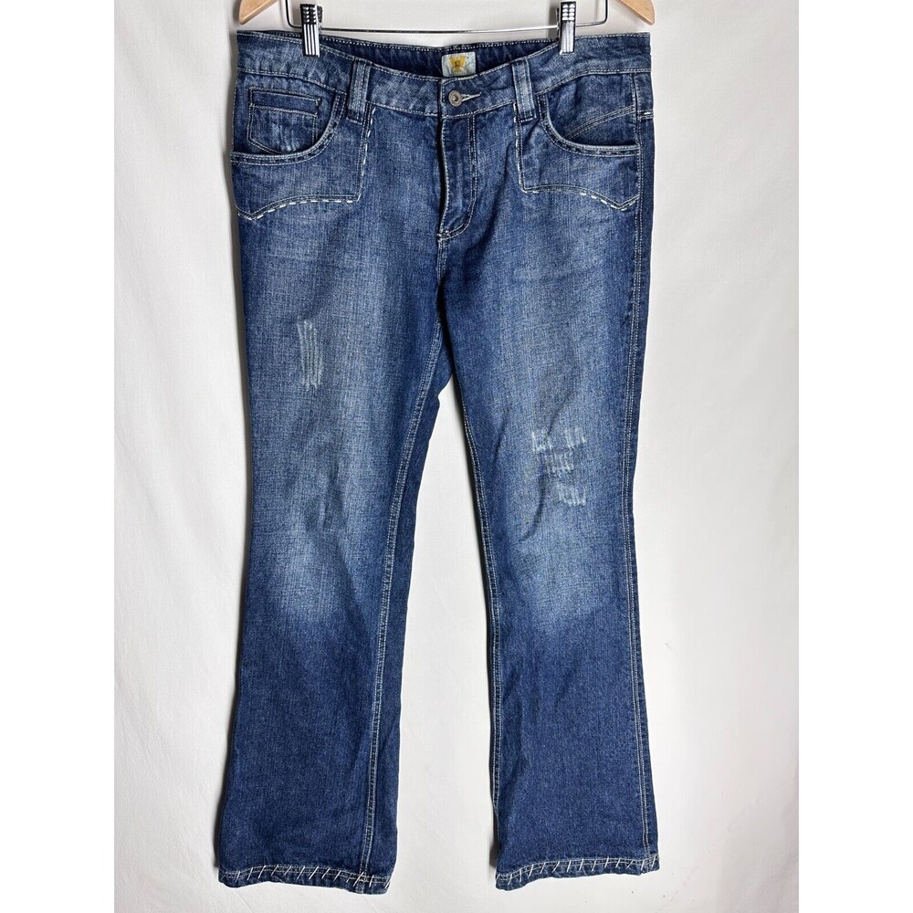 Antik Womens Denim Y2K Mid-Rise Blue Distress Patchwork  Cow Girl Jeans Size 32